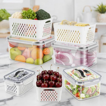 5 Pack Fridge Fruit Storage Containers with Colander, Vent and Handle