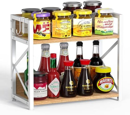 RUILALIFE Kitchen-Countertop-Organizer-Shelf, 2 Tier Coffee Bar Station Organizer for Counter,Wooden Spice Rack Shelf, Space Saving Desk Shelving Riser Unit, Coffee Bar Accessories (Maple, Large)