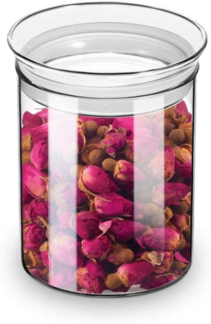 ZENS Airtight Glass Jar Container,15 Fluid Ounce Clear Glass Canister with Lid, Food Storage Jars for Kitchen Spice or Loose Tea,450ml