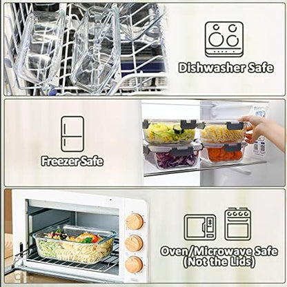 M MCIRCO 10 Pack Glass Food Storage Containers with Lids, Gray