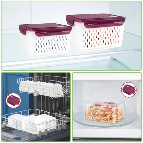 4Pack Fruit Storage Container for Fridge with Colander and Vent - Purple