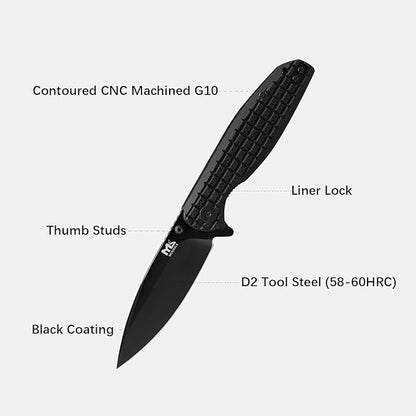 Folding Knife – 3.5-inch D2 Steel Folding Pocket Knife G10 Handle One-Handed Opening and Closing Ceramic Ball Bearings Deep Pocket Clip Suitable for Outdoor EDC (Black)
