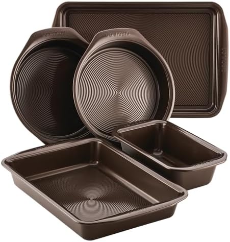 Circulon Nonstick Bakeware Set with Nonstick Cookie Sheet, Bread Pan, Bakings Pan and Cake Pans - 5 Piece, Chocolate Brown
