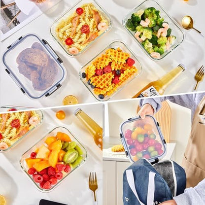 Liuruiyu 8 Pack 36OZ Glass Food Storage Containers with Lids, Meal Prep Containers, Airtight Bento Boxes with Leak Proof Locking for Microwave, Oven, Freezer and Dishwasher, BPA Free