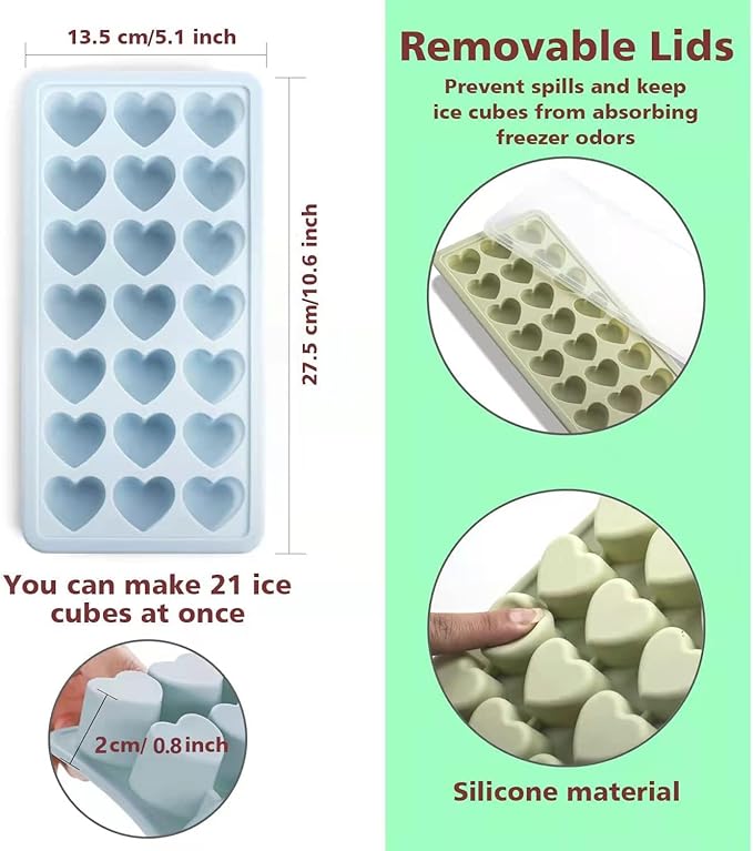 Heart Shape Ice Cube Tray, 21 Holes Silicone Ice Cube Mold