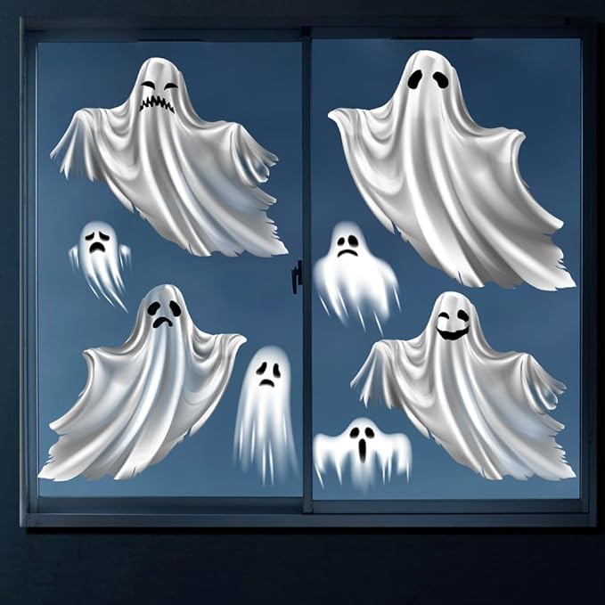 Halloween Ghost Window Scary Floating Ghost Window Clings for Halloween - Easy to Apply/Remove Static Decals No Adhesive Residue, Protects Glass - Home, Office, Store Decor