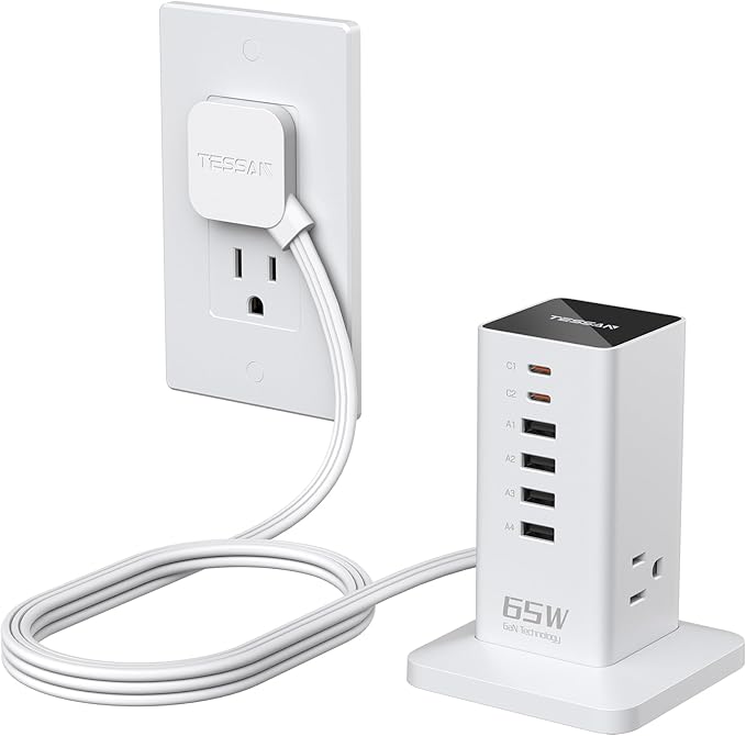 USB Charging Station for Multiple Devices PD 65W, TESSAN 9-in-1 USB C Charger