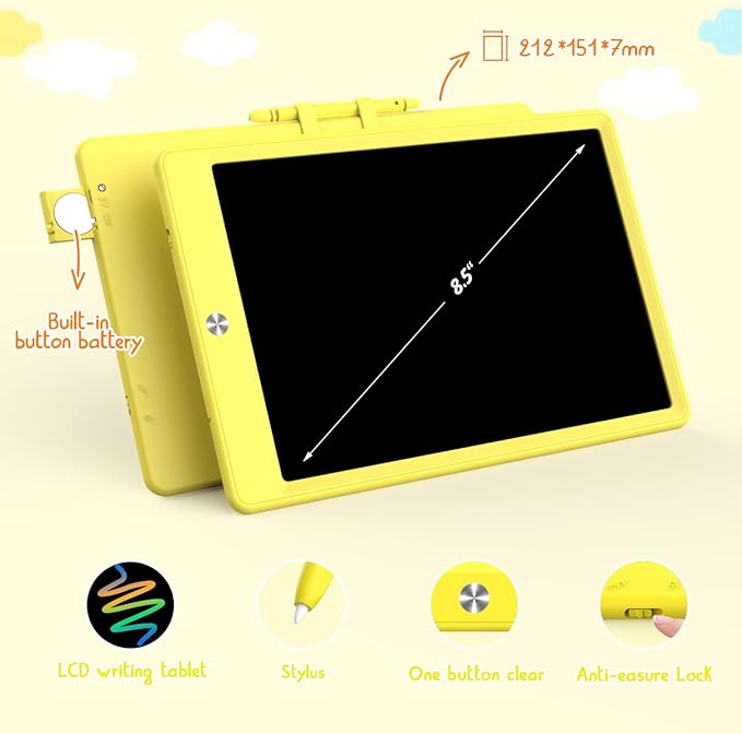Toddler Toys for 3-6 Years Old Girls Boys, LCD Writing Tablet 8.5 Inch Doodle Board, Electronic Drawing Tablet, Drawing Pads,Travel Gifts for Kids Age 3 4 5 6 7 Year Old Girls Boys (Yellow)