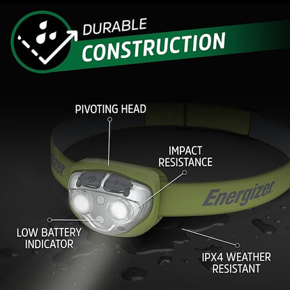 Energizer Rechargeable LED Headlamp, IPX4 Water Resistant, High-Powered Bright LED, Multiple Light Modes, Best Headlight for Camping, Running, Outdoors, Emergency Light, USB Included