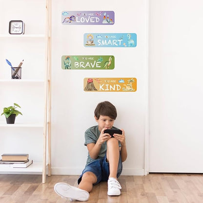 4 PCS Glow in The Dark Dinosaur Wall Decals, Luminous Self-Adhesive Dinosaur Toddler Room Stickers for Boys Motivational Wall Art Inspirational Sticker for Girls Kids Baby Nursery