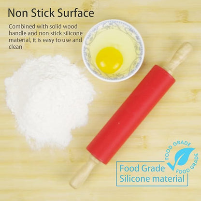 Silicone Rolling Pin for Baking Non-stick Rolling Pin Dough Roller Wooden