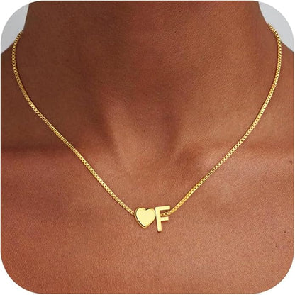 Gold Initial Necklaces for Women Girls, 18K Gold Plated Letter A-Z Heart Pendant Necklace Dainty Gold Initial Necklaces for Women Girls Birthday Gifts Jewelry