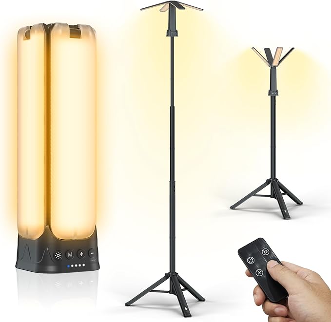 Camping Lights with Remote & Stand 6 Ft,14000 mAh Rechargeable Camping Lantern Tent Light, 6000 Lumen Magnetic Work Light,Portable Outdoor Light for Hiking,Camping,Emergency,Power Outages