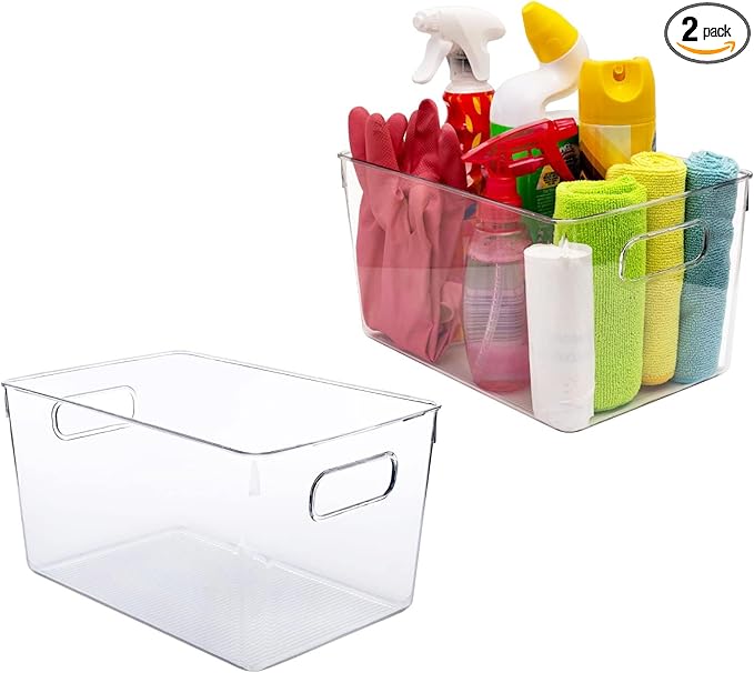 Clear storage organizer bins, Kitchen Cabinet Organizers and Storage Baskets Pantry Fridge Containers for Organizing Cabinet Organization Perfect for, Foods, Snacks, Chips, Vitamin, Spices, Makeup