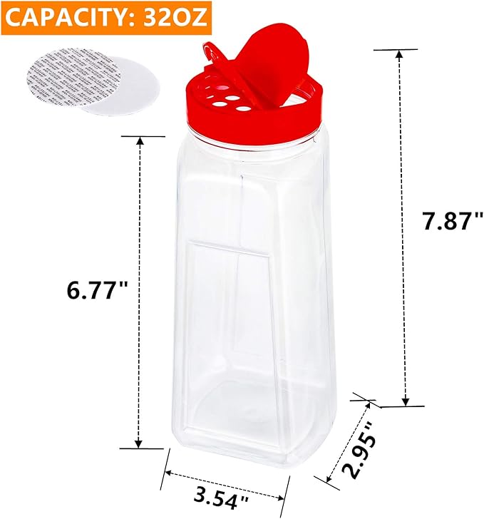 Yopay 8 Pack Large Spice Jar, 32oz Seasoning Shaker, Plastic Spice Container