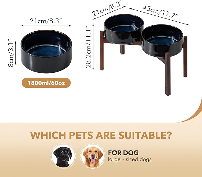 Ceramic 8.2inch Raised Double Dog Bowls Set