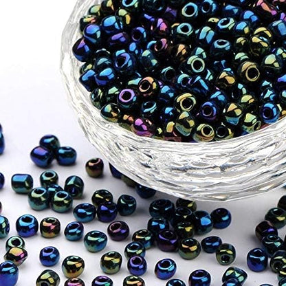 Perlin Glass Seed Beads 4mm 6/0 Round Mini Small Pony Spacer Beads 1100pcs for Jewelry Making Earrings Bracelets Pendants Waist DIY Handmade Metallic Color Kit (Green-Blue)