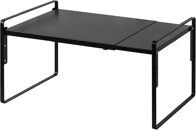 Nxconsu Cabinet Shelf Expandable Height Adjustable Organizer Riser for Kitchen Cabinet Pantry Cupboard Under Sink Countertop Organization Storage Space Saver Stackable Heavy Duty Metal Black XL