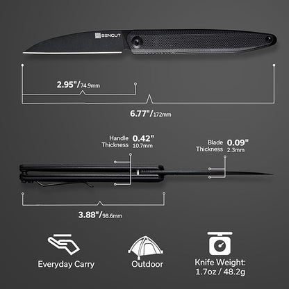 SENCUT Small Pocket Knife for Men, Front Flipper knife for EDC, Jubil Folding Knives with 2.95 inches D2 blade, G10 Handle with Liner Lock, Slim Gentleman?™s knives for Gift (Black)