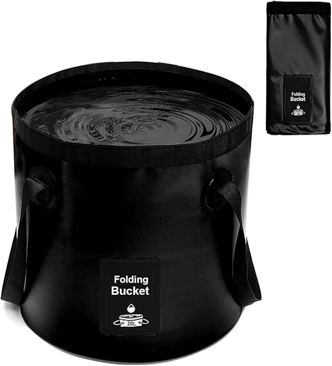 Collapsible Bucket with Handle, Lightweight Folding Water Container, Portable Collapsible Bucket for Fishing, Camping, Hiking, Backpacking, Outdoor Survival, Car Washing Black 20L