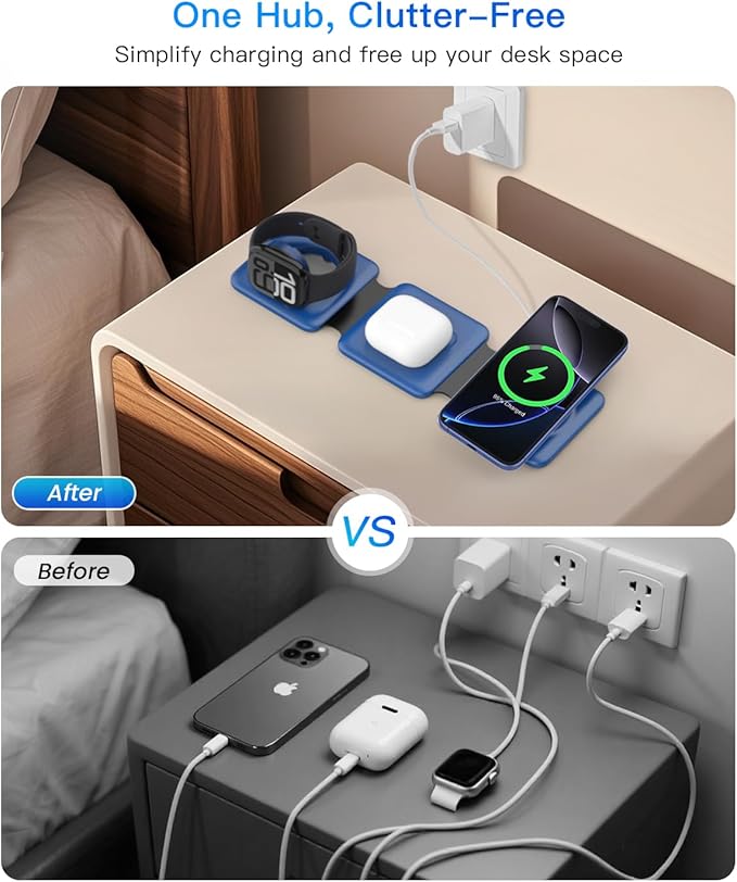 Iseyyox Charging Station for Apple Devices - 3 in 1 Magnetic Foldable Wireless