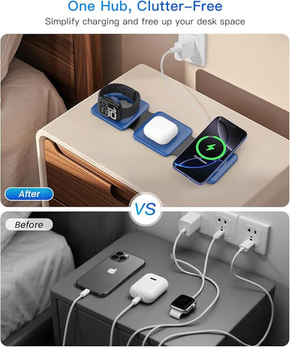 Iseyyox Charging Station for Apple Devices - 3 in 1 Magnetic Foldable Wireless