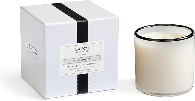 LAFCO New York Classic Candle, Champagne - 6.5 oz - 50-Hour Burn Time - Reusable, Hand Blown Glass Vessel - Made in The USA