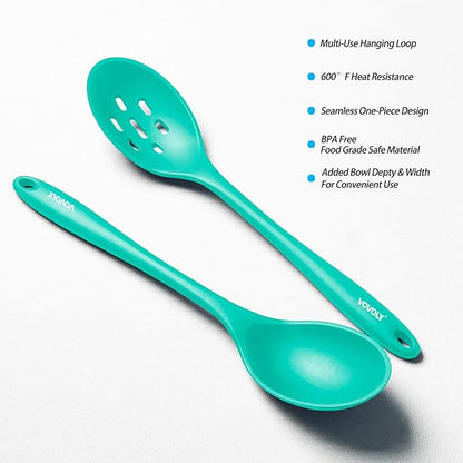 Silicone Spoons for Cooking - Extra Large Kitchen Spoons for Mixing, Serving, & Stirring - 600°F Heat-Resistant Non Stick Utensils Ladle & Skimmer- Dishwasher Safe, Teal