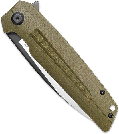 Sitivien ST152 Folding Knife,K110(D2) Steel Blade with Micarta Handle EDC Tool Knife for Outdoor Camping,Hiking,Fishing(Green)
