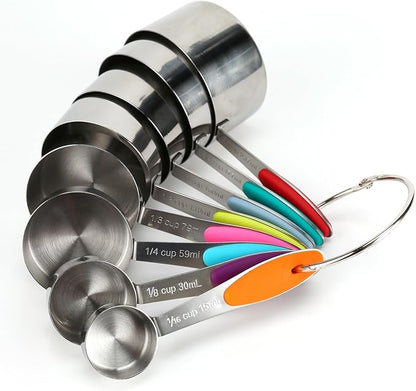 Stainless steel measuring cup set, consisting of 8 cups, suitable