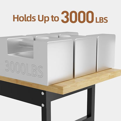 60'' Adjustable Workbench Table, Metal Tool Bench Work Bench for Garage, Large Load Capacity Workshop Table for Office,Workshop,Home, Easy Assembly