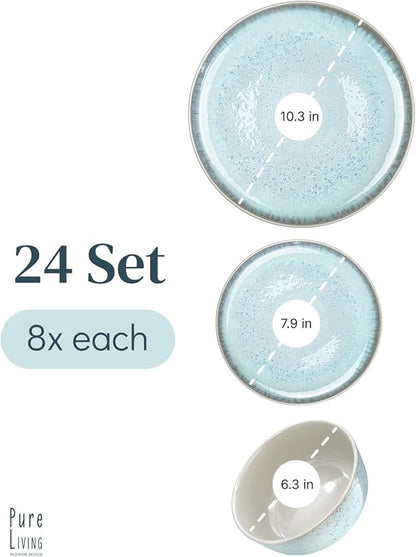 Stoneware dinnerware set 8 persons 24 pcs – Modern style plates and bowls set ceramic – Microwave safe dinner plates and bowls set – Bowl and plate set – Dinner service Pure Living beige & light blue