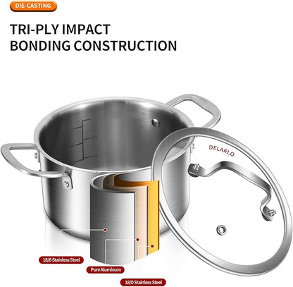 DELARLO Whole Body Tri-ply Stainless Steel Stock Pot