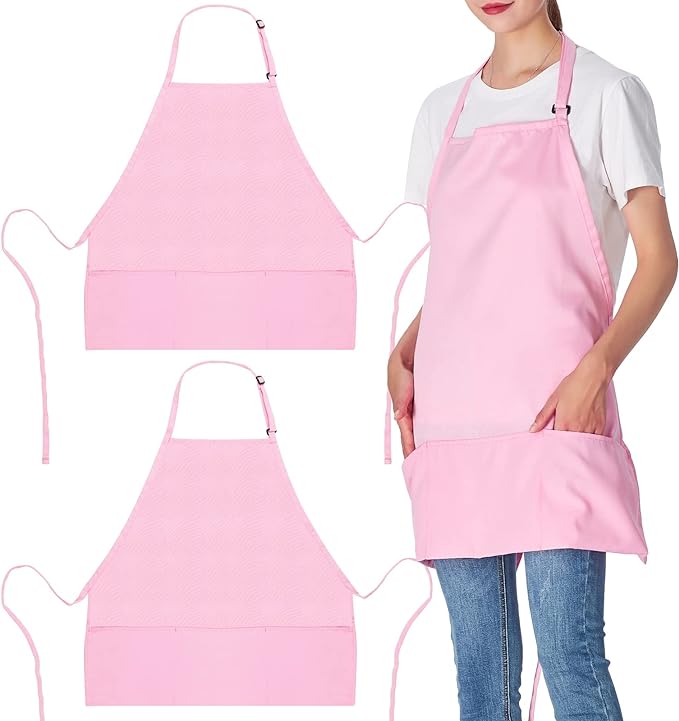 Jubatus 2 Pack 3 Pockets Adjustable Bib Apron Chef Kitchen Cooking Aprons