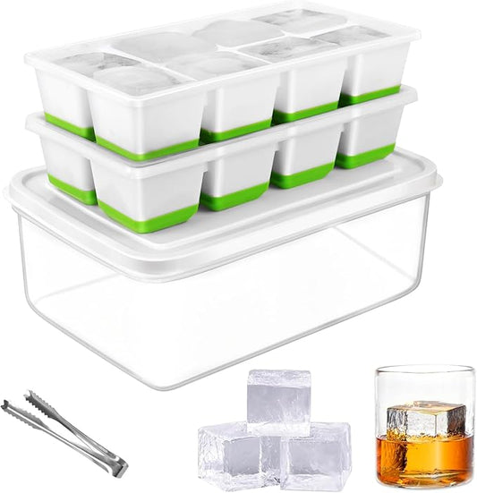 2 INCH Ice Cube Tray with Lid & Bin, Square Large Ice Cube Molds | ice trays