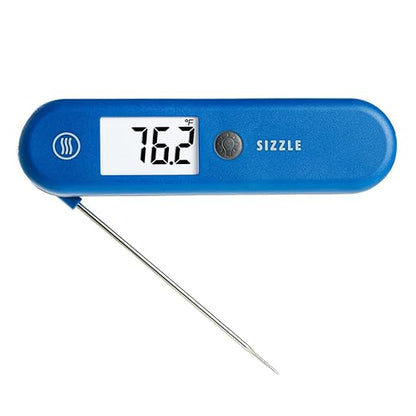 ThermoWorks Sizzle Digital Meat Thermometer – Instant Read in 2 Seconds, Waterproof, Folding Probe with Magnetic Back, Auto-Rotating Backlit Display, for Cooking Food, Grill & BBQ - Nautical Blue
