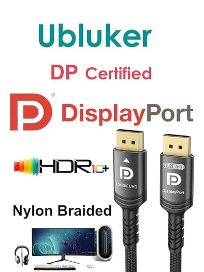 Ubluker 10K 8K DisplayPort 2.1 Cable 54Gbps 50 FT, Certified DP to DP Cord 4K