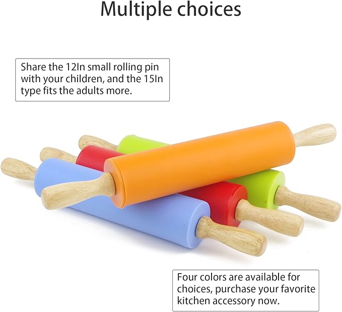 Silicone Rolling Pin for Baking Non-stick Rolling Pin Dough Roller Wooden