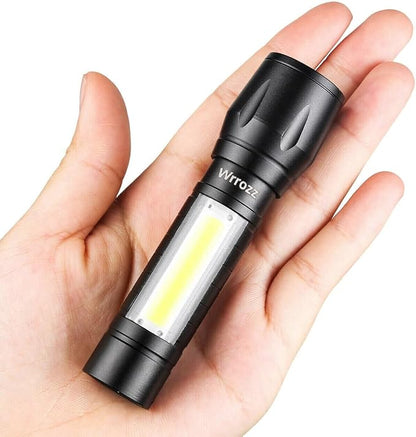 Led Flashlight Rechargeable USB Mini Torch Light, Ultra Brightest Small Flash Light Handheld Pocket Compact Portable Tiny Lamp with Side Lantern, High Powered Tactical Travel Flashlights 1 Pack