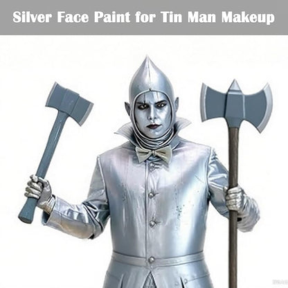 MEICOLY Silver Face Body Paint Stick(1.06 Oz),Blendable Face Paint Stick for Halloween Tin Man Special Effects SFX Cosplay,Sweatproof Waterproof Eye Black for Baseball/Softball/Football