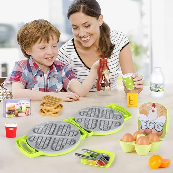 27 Pack Waffle Play Food Toys for Toddlers ,Kitchen Sets for Kids,New Sprouts Waffle Time Variety Toys Gift for Kid Children ,Early Educational Learning Game for Age 3 4 5 6 7 8 Boys Girls