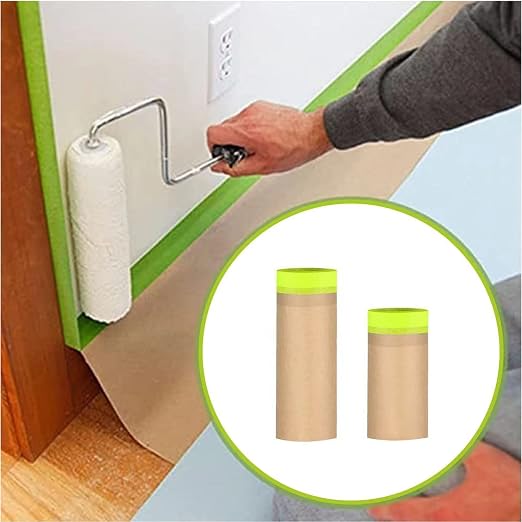 Tape and Drape, 12” x 50 feet Masking Paper for Painting, Pre-Taped Masking Paper with Adhesive, Paint Tape, Car Protection Covering Paper for Car and Furniture, Floor (1 Pack)