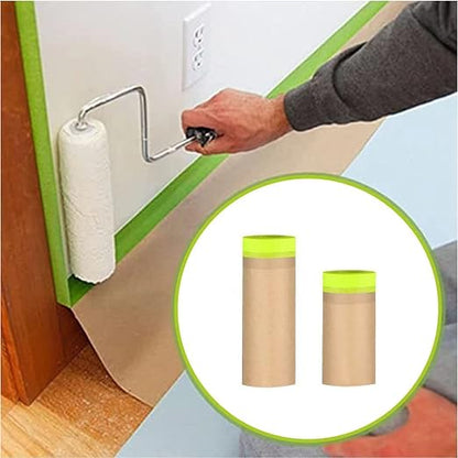 Tape and Drape, 12” x 50 feet Masking Paper for Painting, Pre-Taped Masking Paper with Adhesive, Paint Tape, Car Protection Covering Paper for Car and Furniture, Floor (1 Pack)