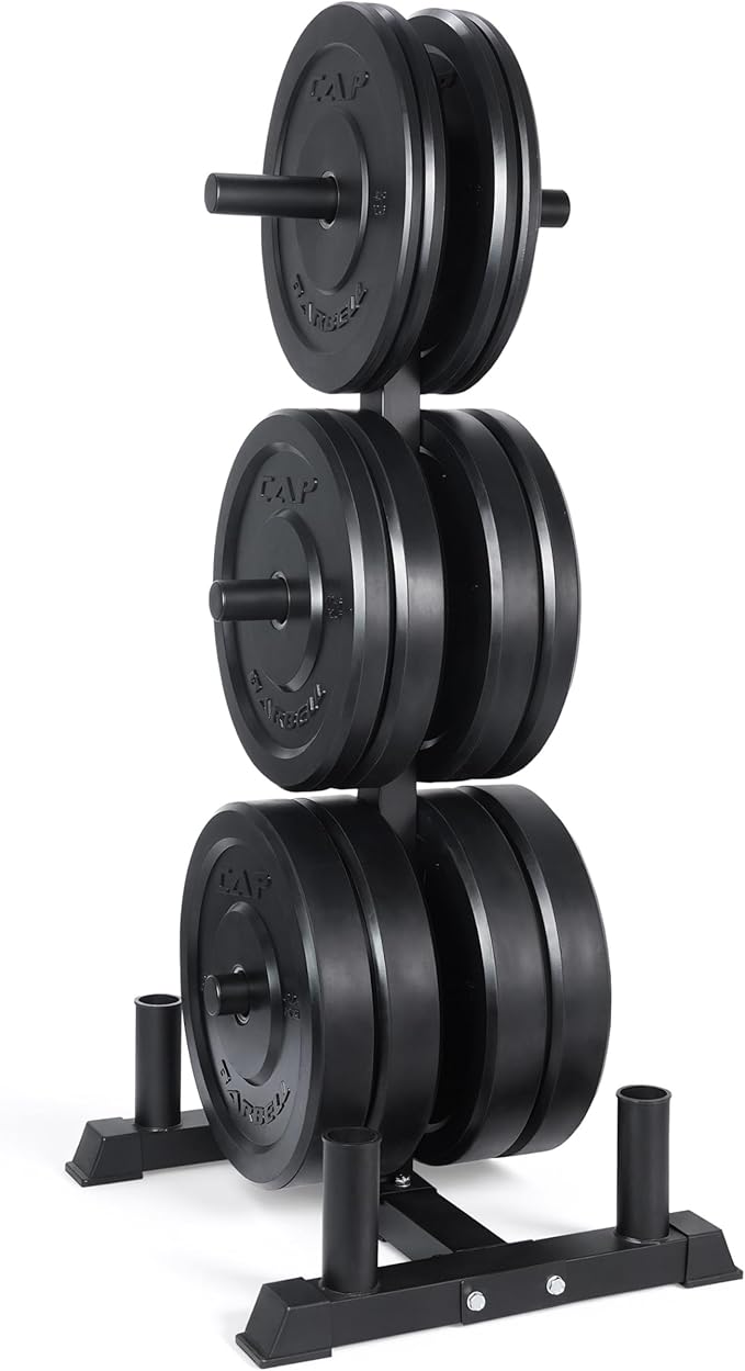CAP Barbell 2-Inch Olympic Bumper Plate Weight Set with 6 Post Rack | 100-370 lbs | Multiple Options