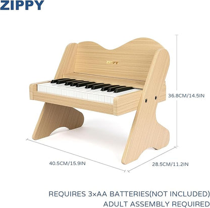 ZIPPY Kids Piano Keyboard, 25 Keys Digital Piano for Kids, Volume Adjustable, Mini Music Educational Instrument Toy, Wood Toy for Toddlers Girls Boys (Oak)