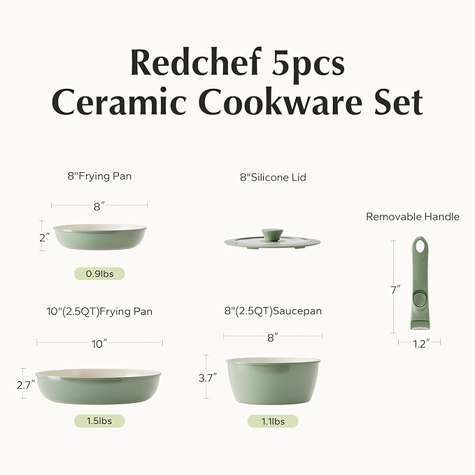 Redchef Ceramic Cookware Set, Removable Handle Pots and Pans Non-Stick
