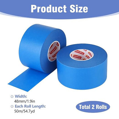 2 Roll Painters Tape 1.89In × 55Yard Blue Painters Tape Bulk Multi-Surface Blue Masking Tape for Wall Painting Edge Treatment DIY Crafts