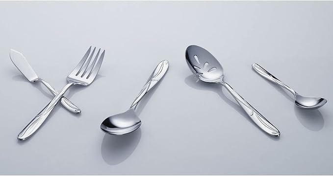 Mikasa Cocoa Blossom 65-Piece Flatware Set for 12, 18/10 Stainless Steel Silverware with Full Service and Serving Utensils, Elegant Floral Design