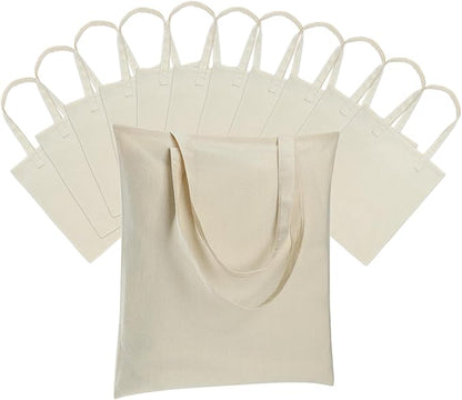 12 Pack Canvas Tote Bag - Lightweight Thin Tote Bags Bulk Blank Shopping Reusable Grocery Bags for DIY Gift Sublimation Activity - Beige