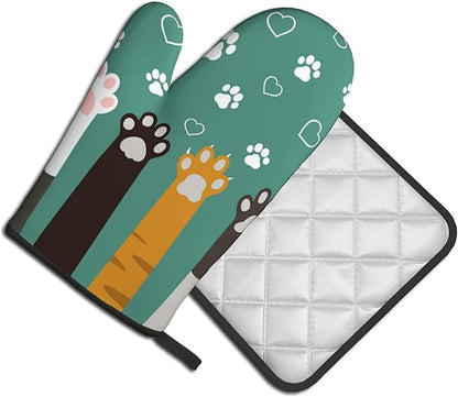 Cat Oven Mitt Potholders Sets